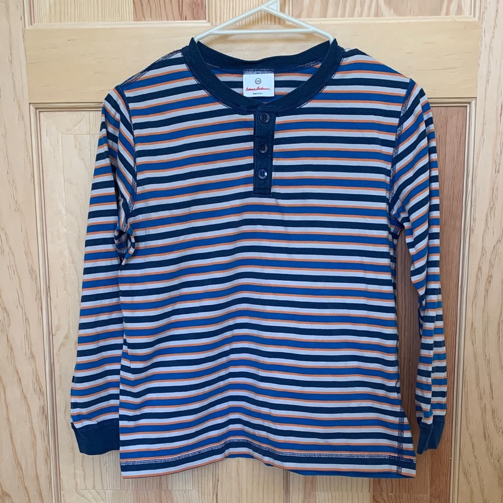 Hanna Andersson Striped Long-Sleeve Henley Top  sz 150
